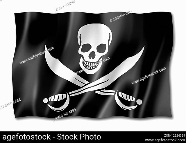 Pirate flag, Jolly Roger, three dimensional render, isolated on white