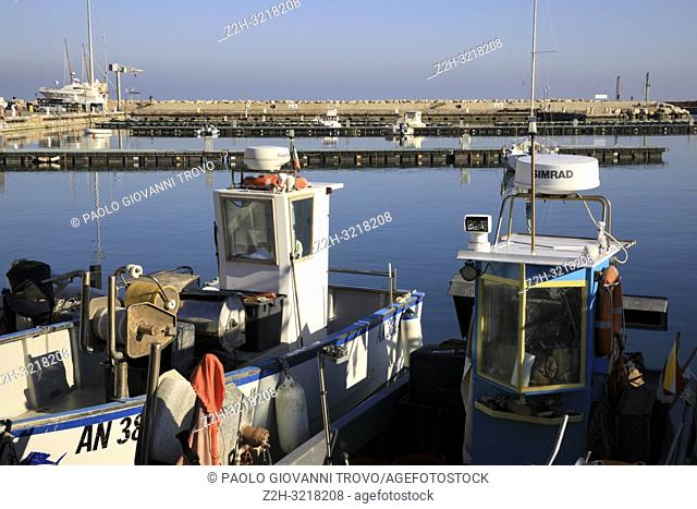 Fishing boats at Numana port, Riviera del Conero, Adriatic Sea, Numana, Ancona, Marche, Italy