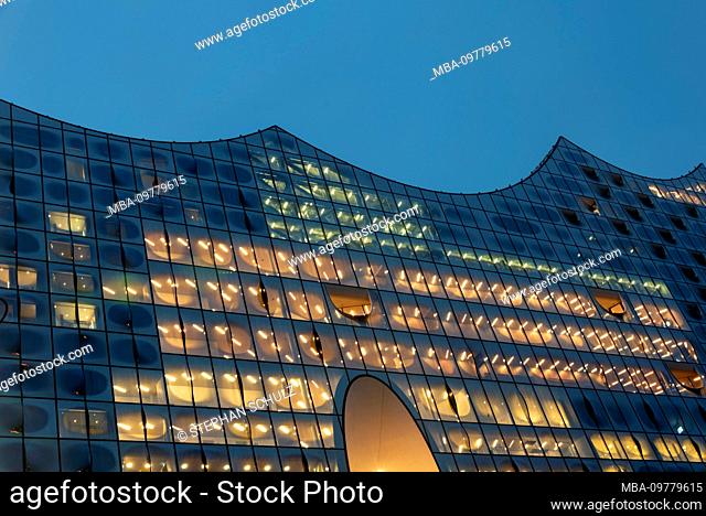 Germany, Hamburg, view of the roof of the Elbphilharmonie in Hamburg, Hafen-City