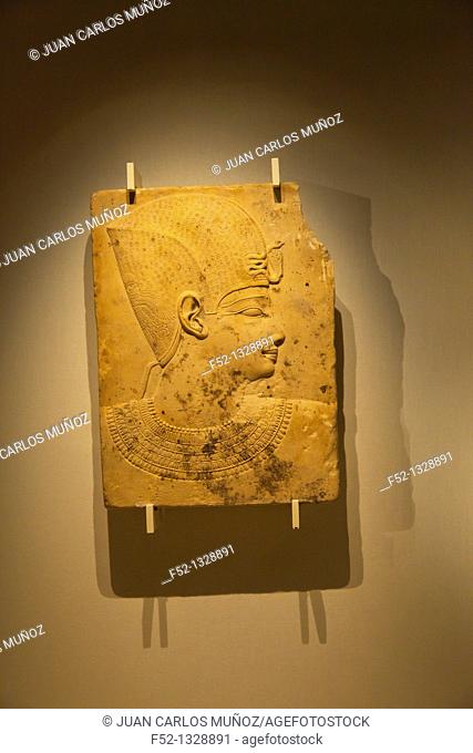 Low-relief: study for a portrait of a pharaoh, Egyptian art in the Gulbenkian Museum, Lisbon, Portugal