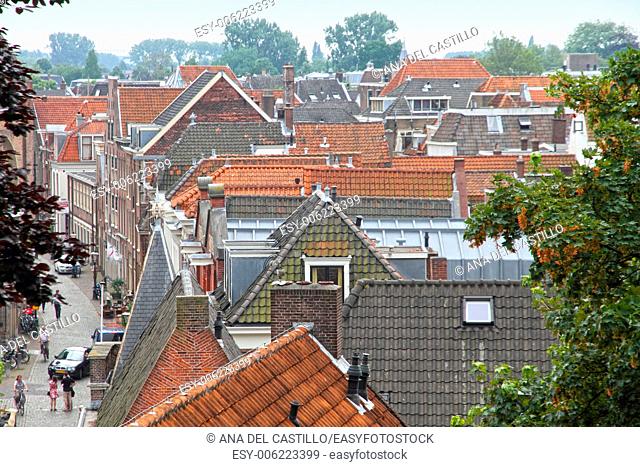 Leiden rooftops from The burcht citadel Leiden Holland