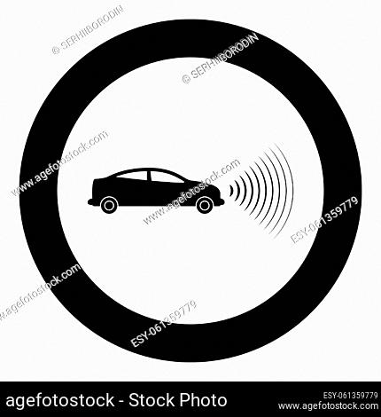 Car radio signals sensor smart technology autopilot front direction icon in circle round black color vector illustration image solid outline style simple