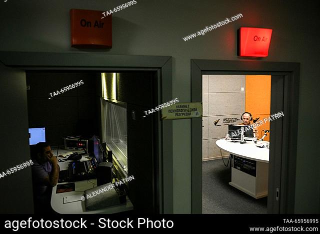 ARMENIA, YEREVAN - DECEMBER 21, 2023: A studio of Sputnik Armenia. The Armenian Television and Radio Commission has suspended the licence of Tospa
