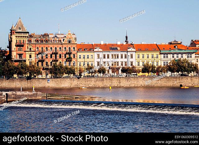 Colorful buildings and river scenery in Prague, Czech