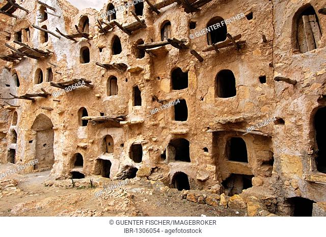 Open storage space in the inner wall of the Berber granary Qasr al-Haj, Nafusa Mountains, Libya, Africa