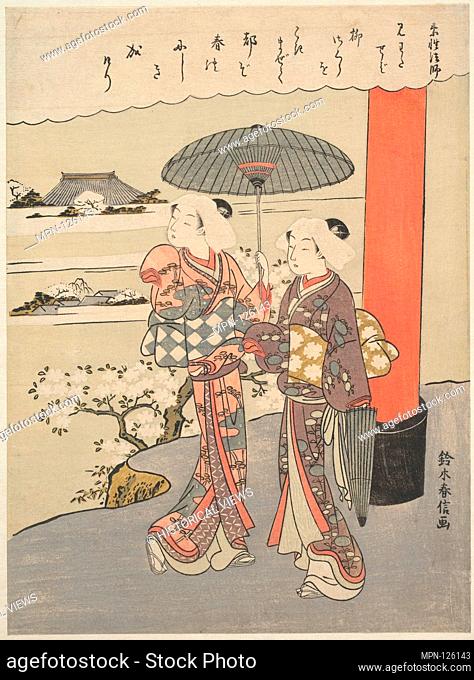 Artist: Suzuki Harunobu (Japanese, 1725-1770); Period: Edo period (1615-1868); Date: ca. 1767-68; Culture: Japan; Medium: Polychrome woodblock print; ink and...