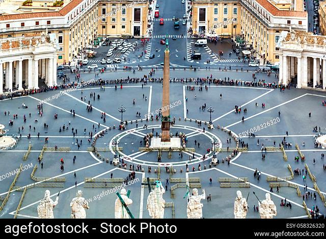 Aerial view of St. Peter Square from the Dome of St. Peter Basilica, Vatican