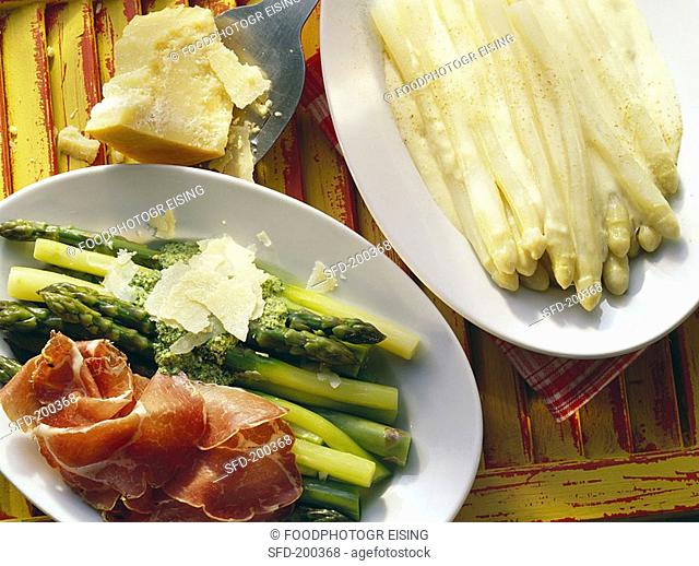 Asparagus with white sauce & green asparagus with raw ham 3