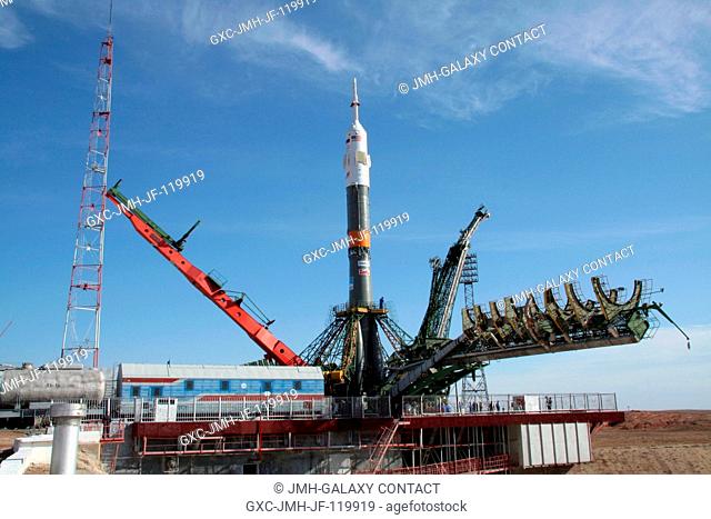 Preparations are underway at the Baikonur Cosmodrome for liftoff of the TMA-9 spacecraft. The Soyuz-FG launch vehicle with the Soyuz TMA-9 spacecraft is...
