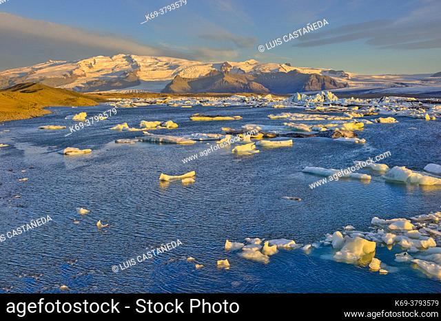 Jökulsárlón is the best known and the largest of a number of glacial lakes in Iceland. It is situated at the south end of the glacier Vatnajökull between...