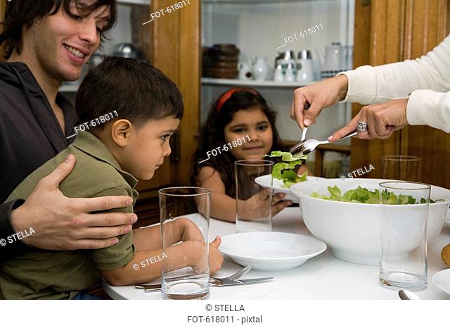 A family having dinner together