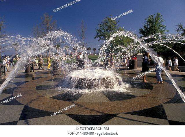 Charleston, South Carolina, SC, Fountain at Waterfront Park along Charleston Bay in Charleston in the spring