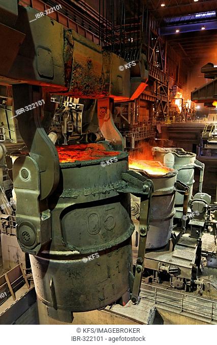 Pouring ladle at the steel mill, HKM, Duisburg-Ehingen, NRW, Germany