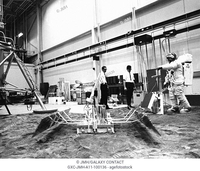 Lind simulates easep deployment. Apollo 11 mission, first landing on the moon, july 1969, with astronauts neil armstrong, edwin aldrin, and michael collins