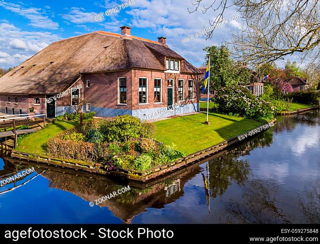 Typical dutch village Giethoorn in Netherlands - architecture background
