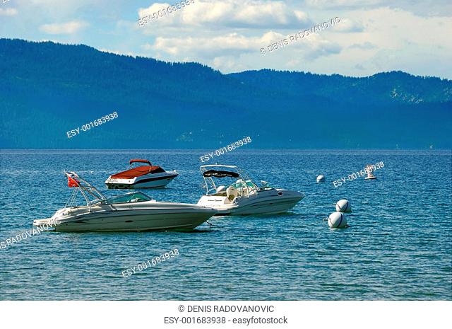 Three Speedboats on Lake Tahoe in California