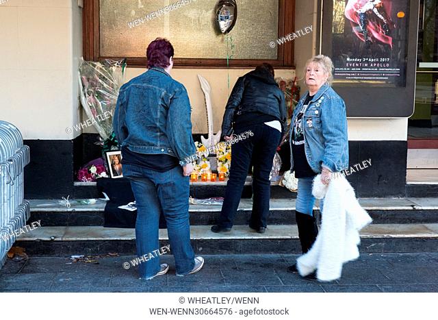 Status Quo fans hold Memorial for Rick Parfittt outside Hammersmith Odeon Apollo Featuring: Atmosphere, View Where: London