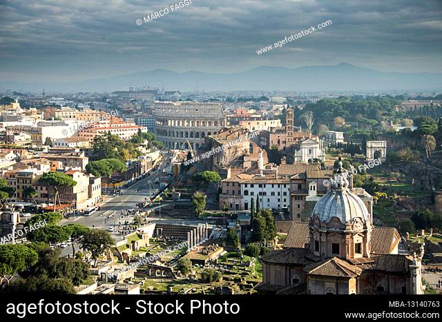City view from the terrace of the Vittorio Emanuele Palace, Rome