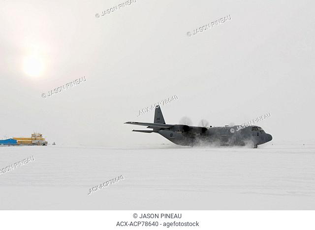 A Canadian Air Force Lockheed Hercules aircraft in Iqaluit, Nunavut, Canada