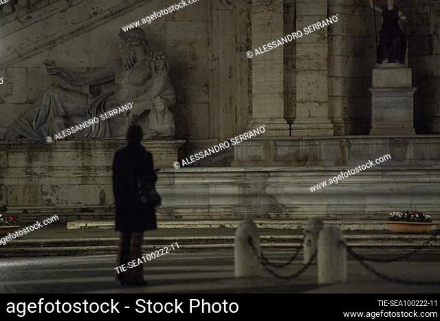 A view of the palace of the Campidoglio (Capitol hill) with the lighting off. The Municipality of Rome adheres to the initiative promoted by the Anci against...