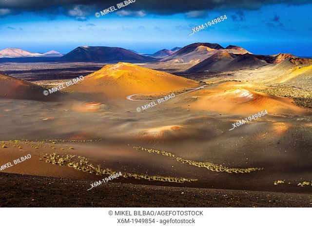 Volcanic landscape. Timanfaya National Park. Lanzarote, Canary Islands, Atlantic Ocean, Spain