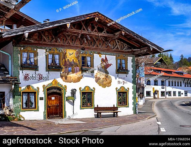 Hotel zur Post, Wallgau, Werdenfelser Land, Upper Bavaria, Bavaria, Germany, Europe