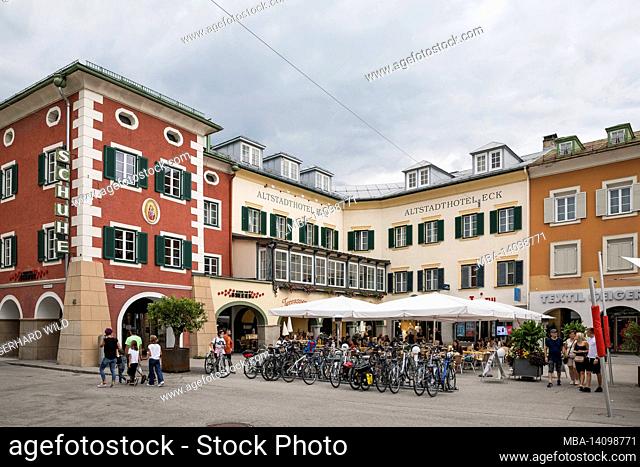 main square in lienz with multi-colored buildings, east tyrol, lienz district, tyrol, austria