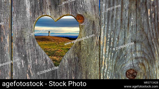 looking through a heart shape in the landscape