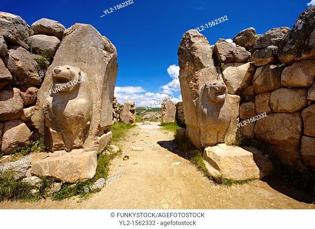 Photo of the Hittite releif sculpture on the Lion gate to the Hittite capital Hattusa 5