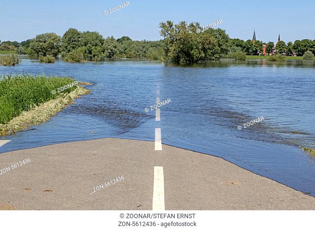 Road with high water, 2013, Dömitz, Germany, Europ