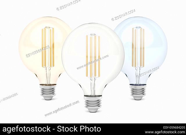 Three LED light bulbs with different light color temperature