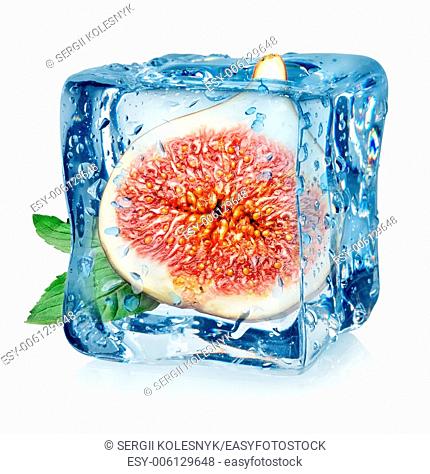 Figs in ice cube isolated on a white background
