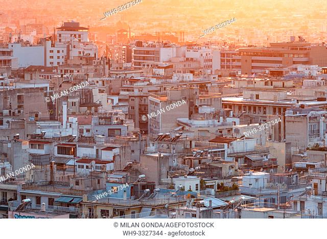 Athens, Greece - January 30, 2019: Residential area of central Athens as seen from Strefi hill