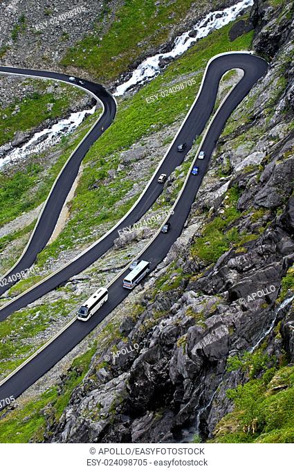 Narrow serpentines of the Trollstigen mountain, Norway