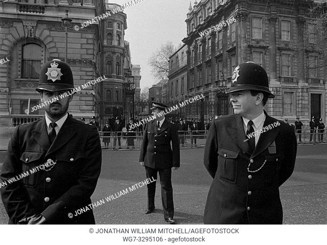 UK London -- 31 Mar 1990 --Metropolitan Police outside No. 10 Downing Street London England UK during the Poll Tax March