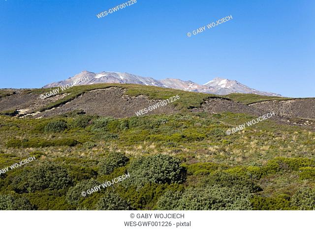 New Zealand, North Island, View of tongariro national park with mount ruapehu in background