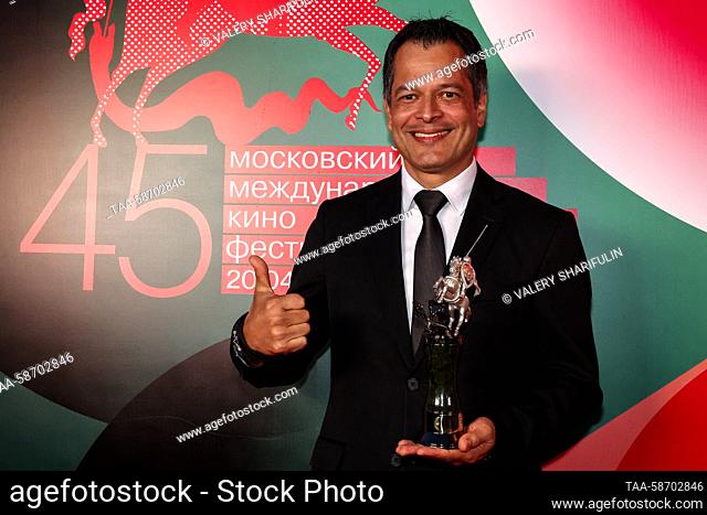 RUSSIA, MOSCOW - APRIL 27, 2023: Mexican film director Tonatiuh Garcia wins the Silver St George for Best Director with his picture Luna Negra [Black Moon]