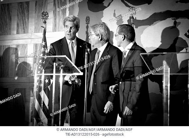United States Secretary of State John Kerry with Italian Minister of Foreign Affairs Paolo Gentiloni and Special representative of the UN Secretary General of...