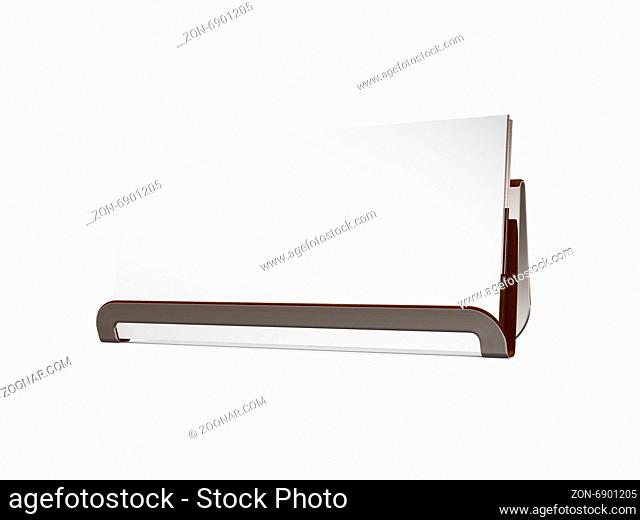 Card holder with blank business card, isolated on white background