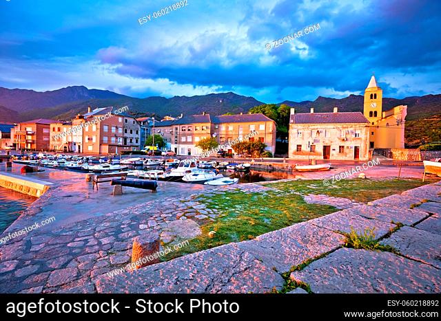 Town of Karlobag waterfront and Velebit , ountain dusk view, Adriatic region of Croatia