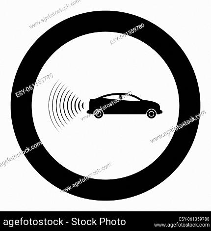 Car radio signals sensor smart technology autopilot back direction icon in circle round black color vector illustration image solid outline style simple