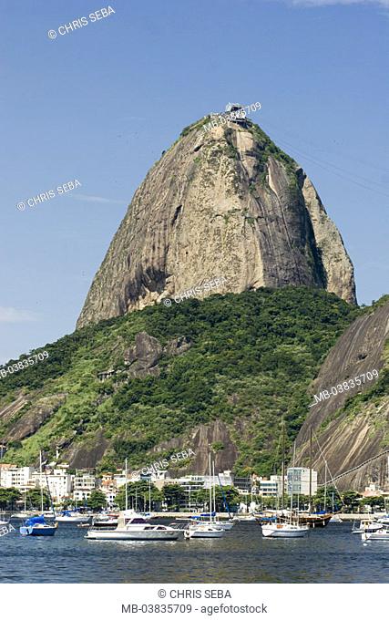 Brazil, Rio de Janeiro, Botafogo, Sugarloaf, harbor,   South America, capital, cityscape, coast, bay,  Docks, mountain, 'Pao de Acucar', 394 m high, Panorama