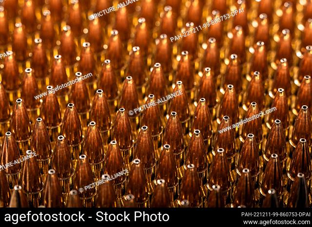 SYMBOL - 10 December 2022, Baden-Wuerttemberg, Rottweil: 223 caliber Remington cartridges stand on a table of a sports shooter. Photo: Silas Stein/dpa