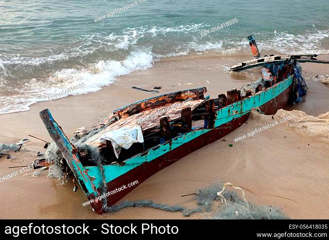 Damaged ship on the beach