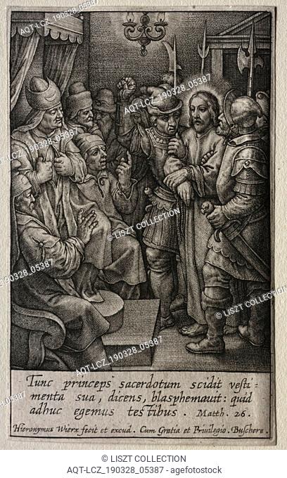 The Passion: Christ before the High Priest. Hieronymus Wierix (Flemish, 1553-1619). Engraving