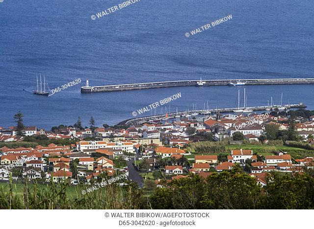 Portugal, Azores, Faial Island, Horta, elevated town view from Monte Carneiro