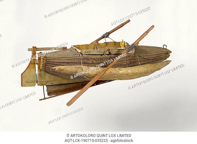 Life Boat, Single lifeboat with rowing and sailing power, incomplete. The hull consists of basketwork filled with cork, braided around a zinc bowl with wooden...