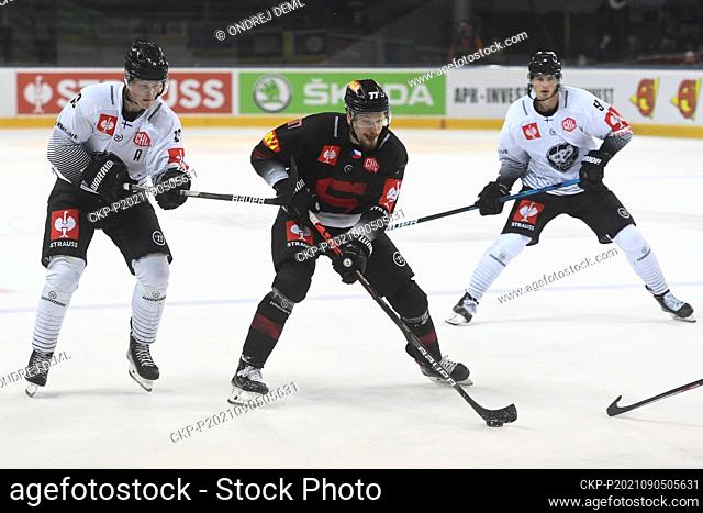 From left Juuso Parssinen of Turku and David Nemecek of Sparta in action during the Czech team Sparta Prague vs. Sweden's Vaxjo Lakers ice hockey Champions...