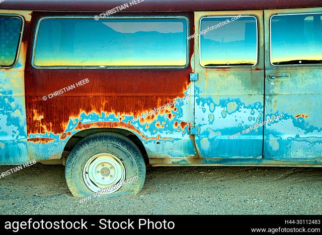 USA, West Texas, Terlingua Ghost Town, rusted van