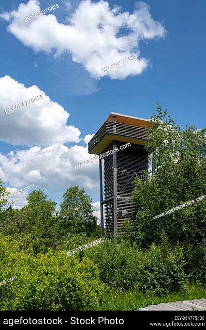 Observation tower in the Black Moor in the High Rhoen, Bavaria, Germany